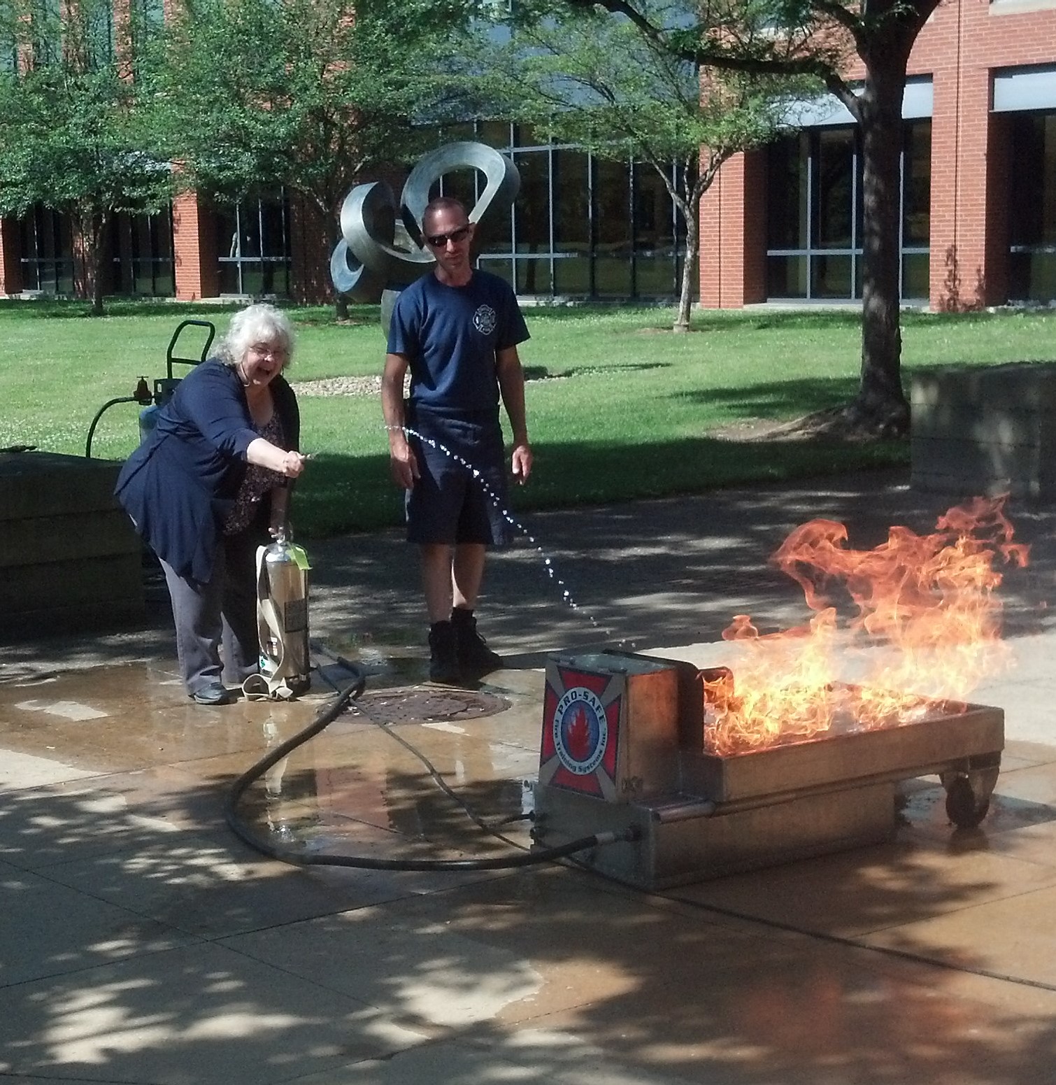 Oberlin College focused on fire safety in the sciences, complete with hands on fire extinguisher training. | Photo courtesy of Oberlin College