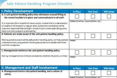 "Safe Patient Handling Program Checklist" PDF Screenshot