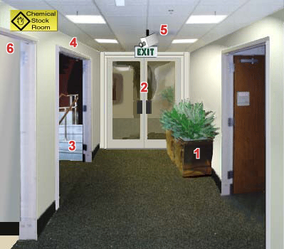 Chemical stock room, Exit