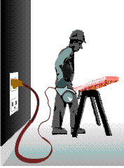 Worker using electrical saw with ground pin properly grounded to GFCI receptacle