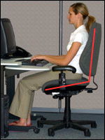 Figure 6. The user's thighs are inclined with the buttocks higher than the knee and the angle between the thighs and the torso is greater than 90 degrees. The torso is vertical or slightly reclined and the legs are vertical.