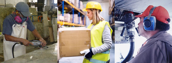 Workers from various industries wearing appropriate protective gear